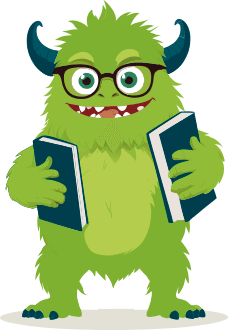Tutoreko mascota - Un simpático monstruo verde con gafas y libros